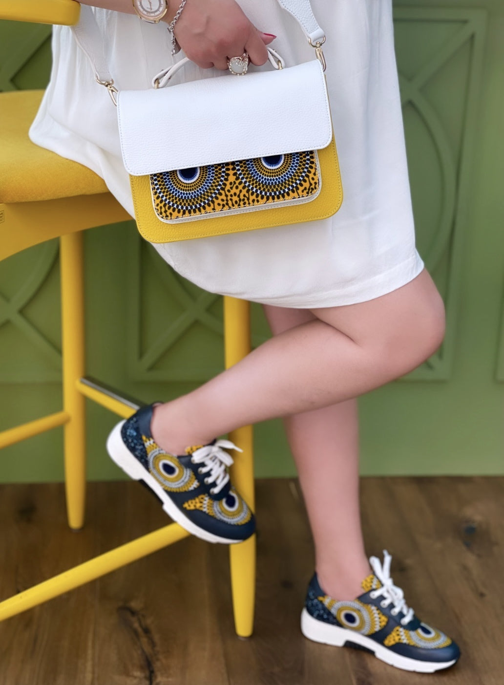 sac boana cuir jaune blanc Himba