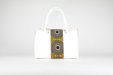 Sac Zygo en cuir blanc et tissu wax multicolore