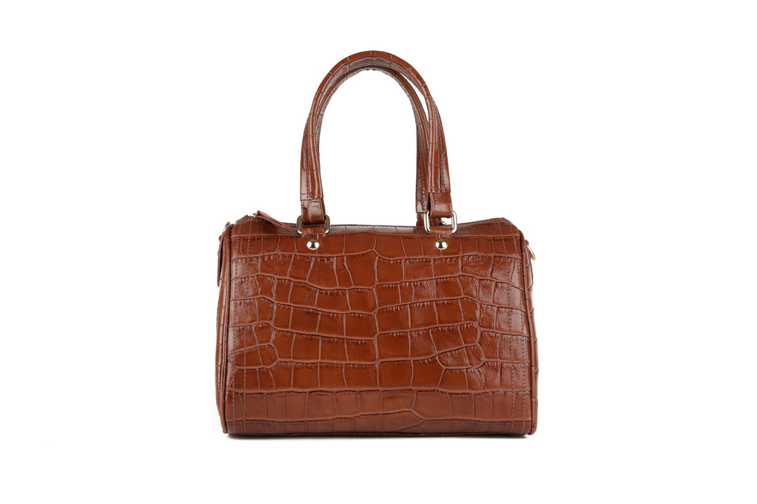 Himba Shoes - Sac KANBA en cuir véritable couleur camel imitation croco