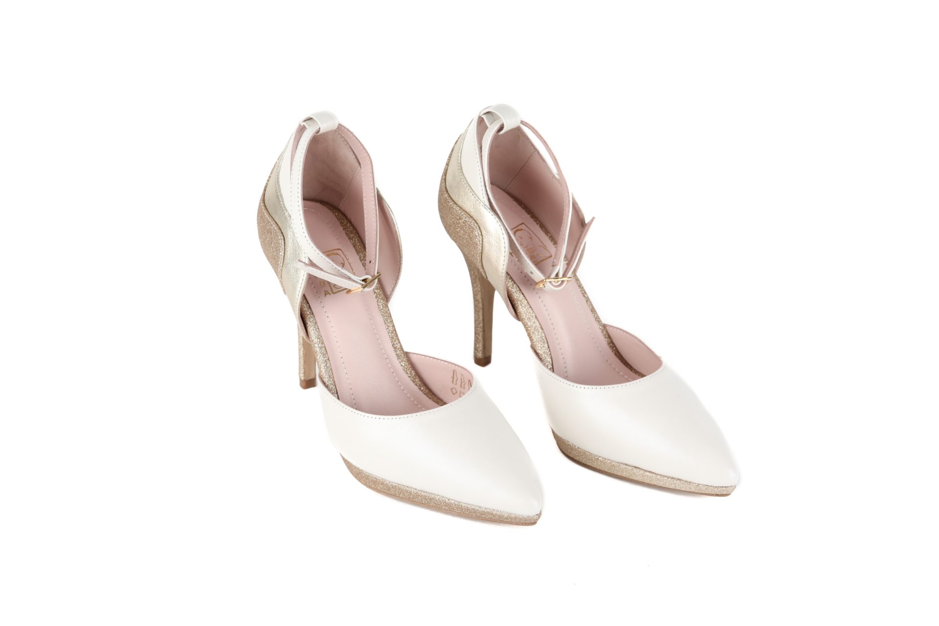 Escarpins YUKI NACRE en cuir lisse blanc nacré doré et pailleté
