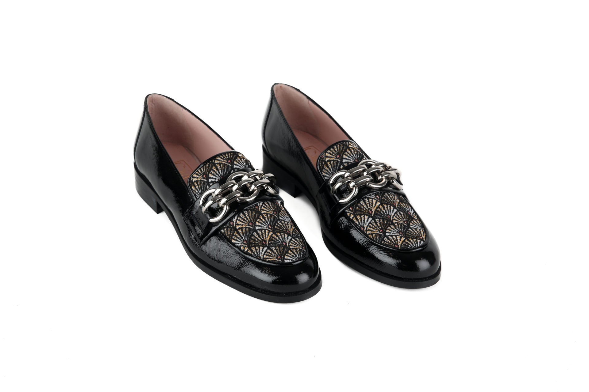 Mocassins GOHALIN cuir et tissu Jacquard tissé multicolore.