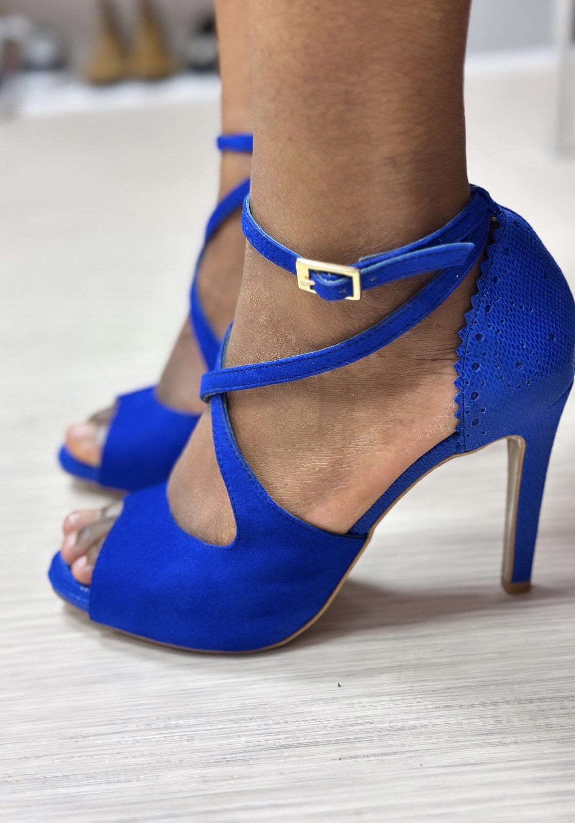 Himba Fashion - Chaussures Danse Kizomba Femme en cuir bleu électrique