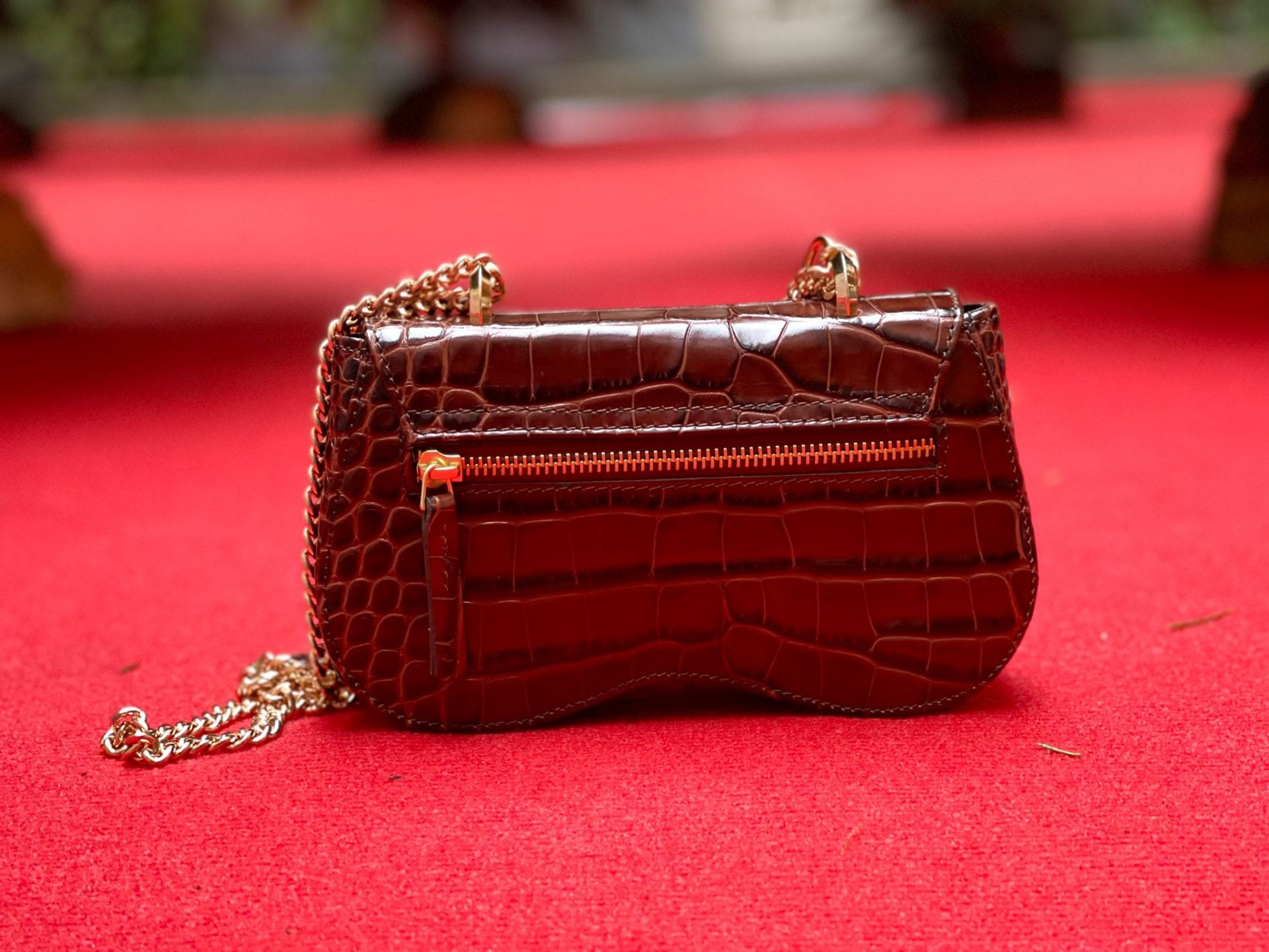 Sac en cuir croco marron vert bandoulière chaine dorée