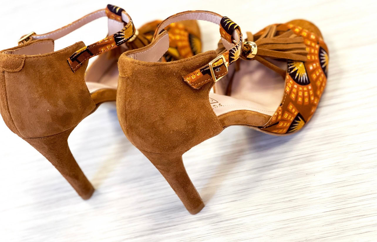 Himba - Chaussures de Danse Kizomba Femme MOYTUMA en cuir et tissu Wax