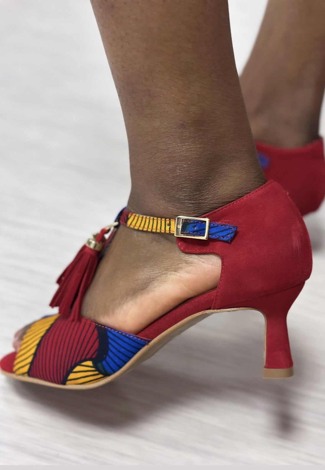 Himba Fashion - Chaussures Danse Femme en cuir et tissu Wax