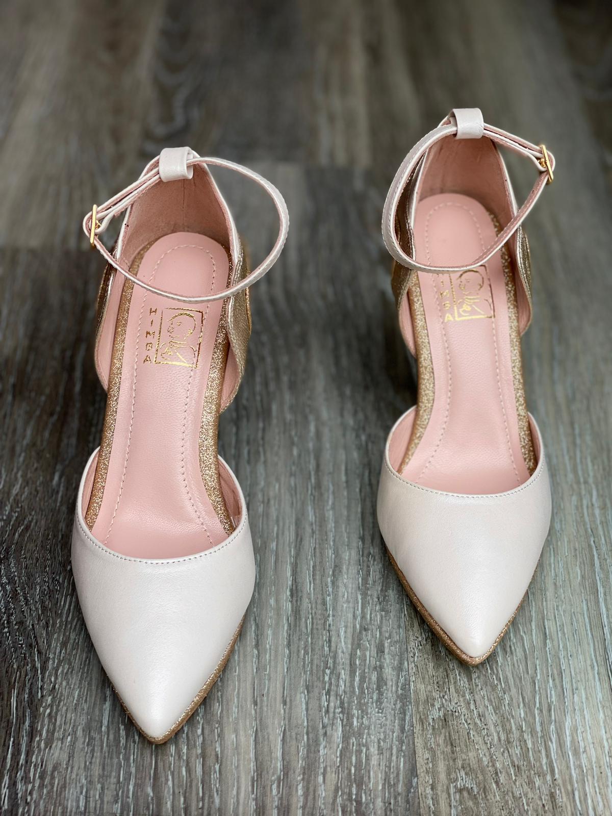 Escarpins YUKI NACRE en cuir blanc nacré doré et pailleté