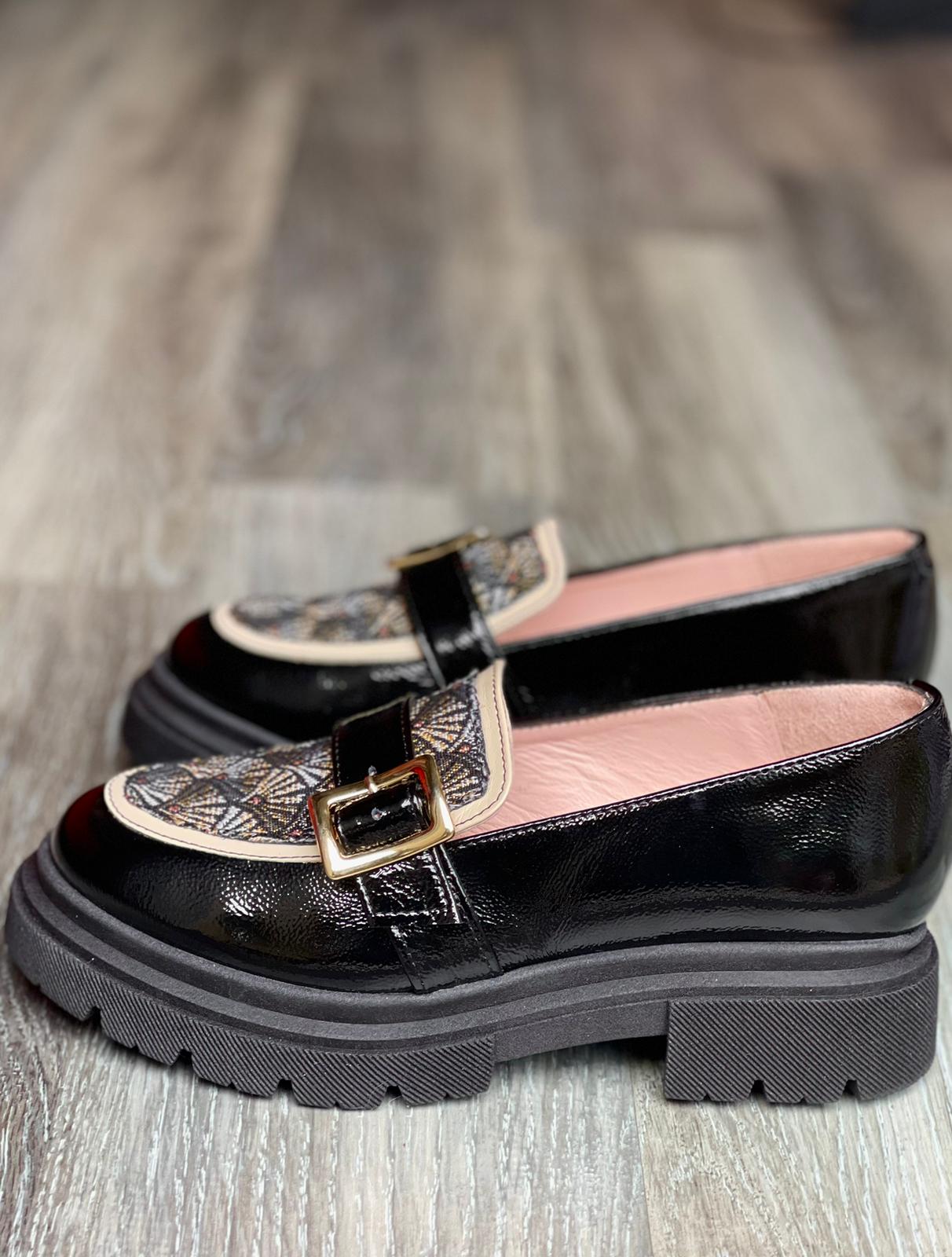 Mocassins sehalin semelle épaisse cuir et tissu tissé jacquard