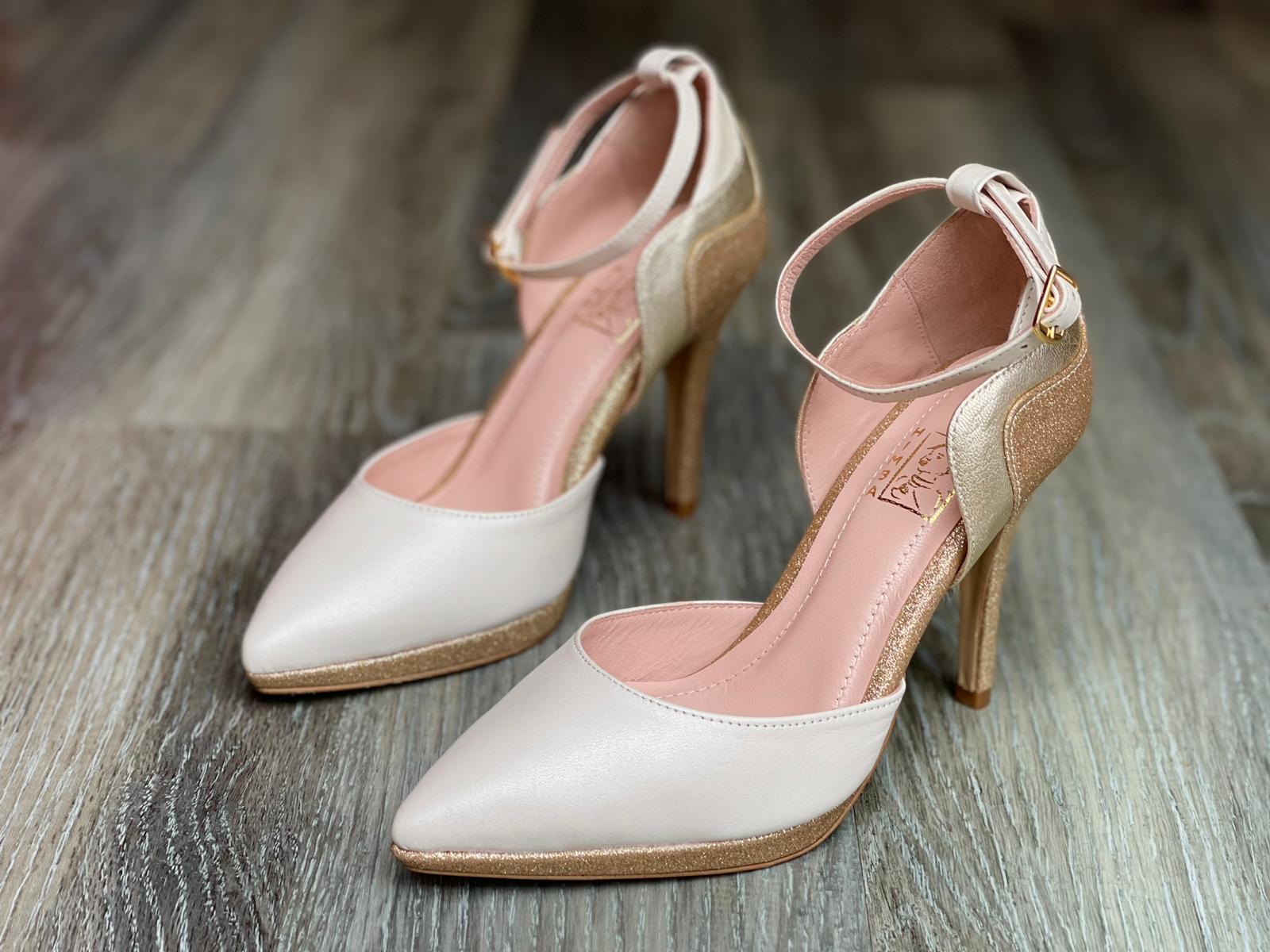 Escarpins YUKI NACRE en cuir lisse blanc nacré doré et pailleté