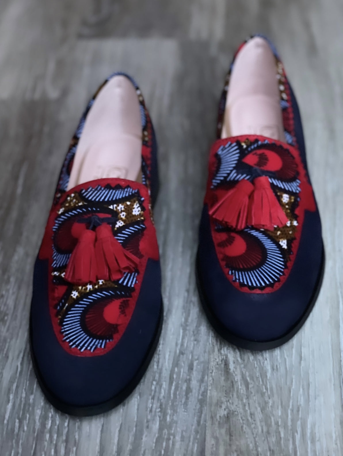 Mocassins rouge bleu marine cuir ethnique HIMBA