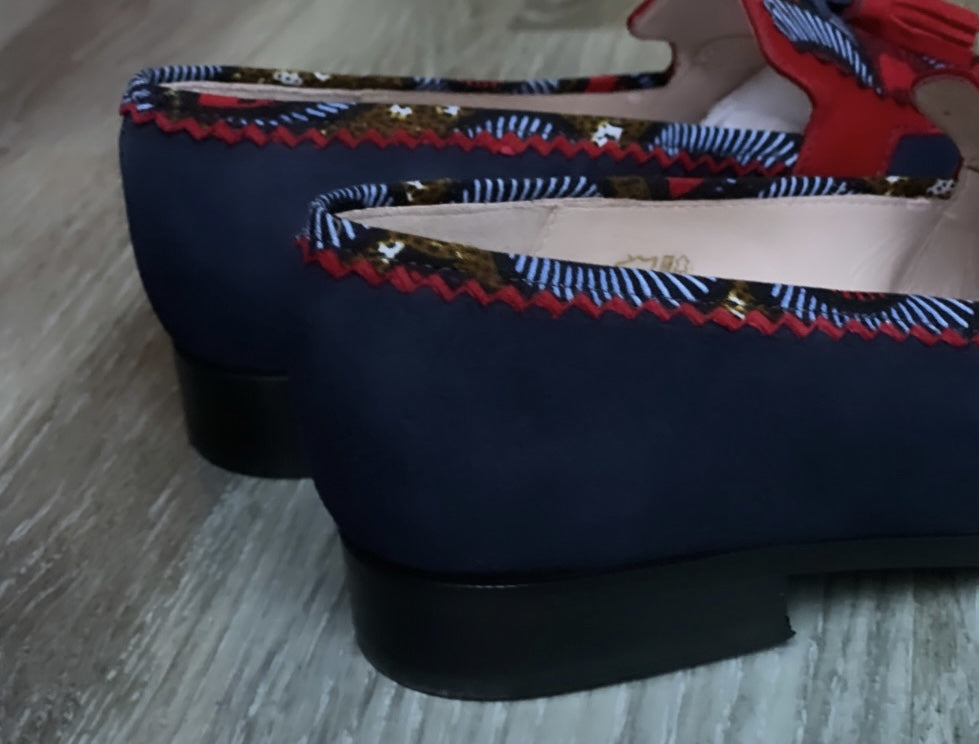 Mocassins rouge bleu marine cuir ethnique HIMBA