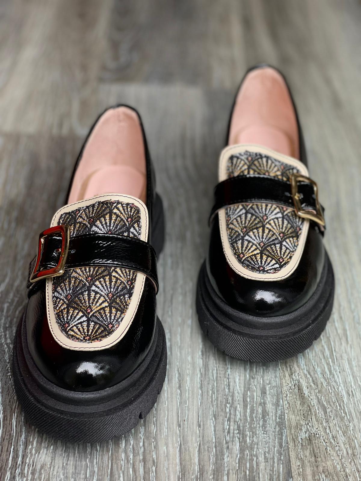 Mocassins sehalin semelle épaisse cuir et tissu tissé jacquard