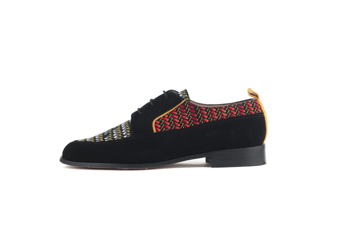 Souliers cuir noir et wax ethnique HIMBA