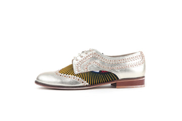 Derbies derby cuir doré et tissu wax