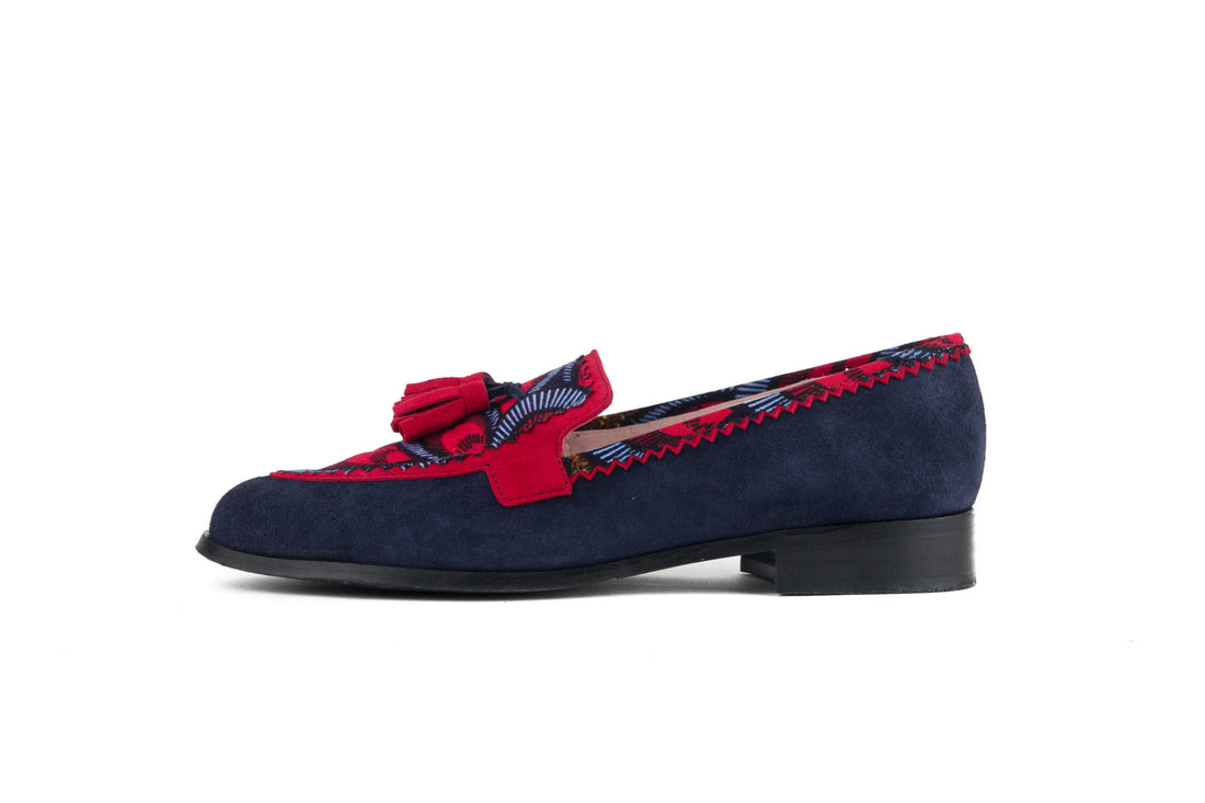 Mocassins rouge bleu marine cuir ethnique HIMBA