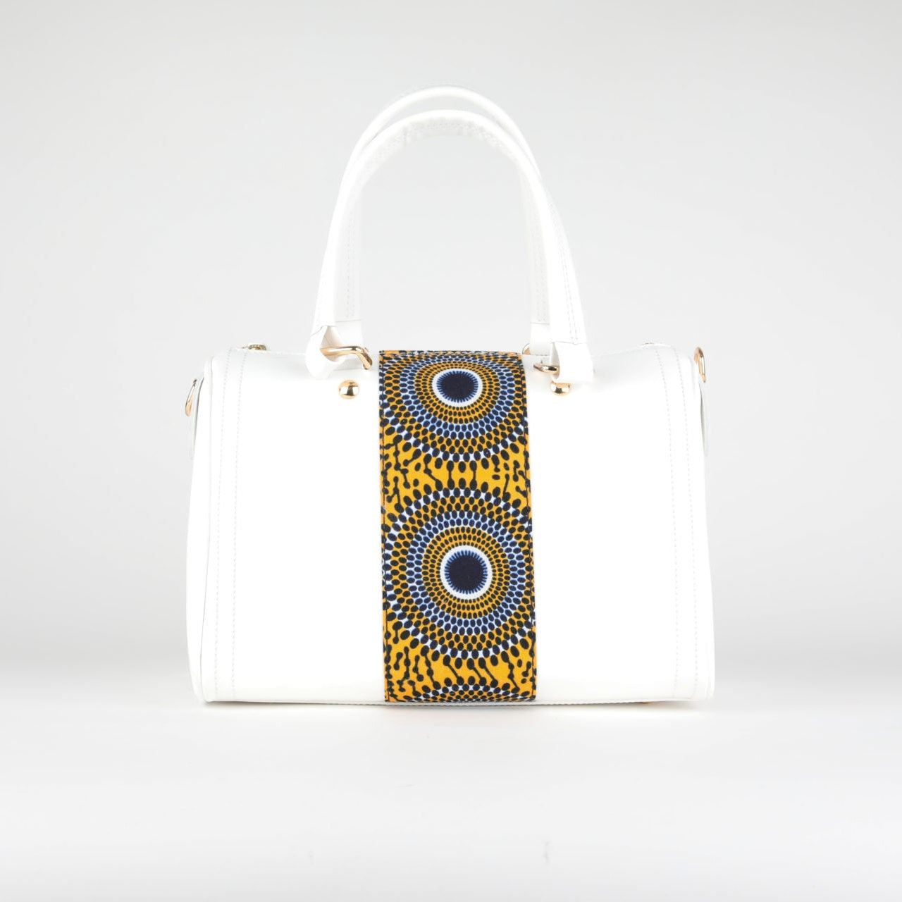 Sac Zygo en cuir blanc et tissu wax multicolore