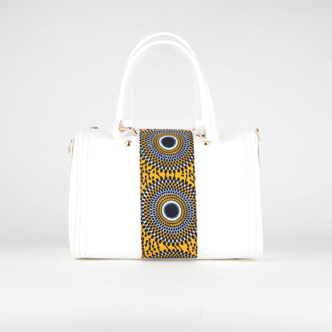 Sac Zygo en cuir blanc et tissu wax multicolore