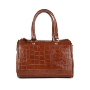 Himba Shoes - Sac KANBA en cuir véritable couleur camel imitation croco