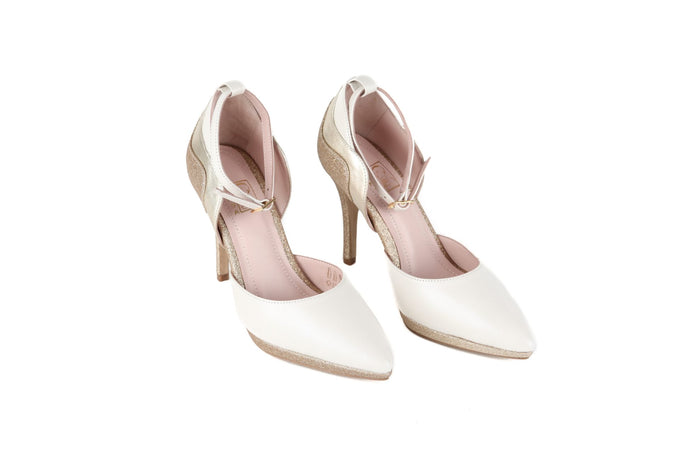 Escarpins YUKI NACRE en cuir lisse blanc nacré doré et pailleté