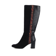 Bottes Femme en cuir marine et tissu Wax SKINBA - HIMBA SHOES