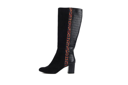 Bottes Femme en cuir marine et tissu Wax SKINBA - HIMBA SHOES