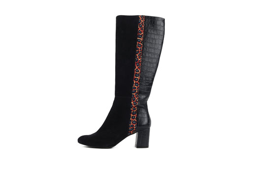 Bottes Femme en cuir marine et tissu Wax SKINBA - HIMBA SHOES