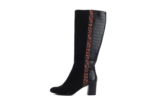 Bottes Femme en cuir marine et tissu Wax SKINBA - HIMBA SHOES