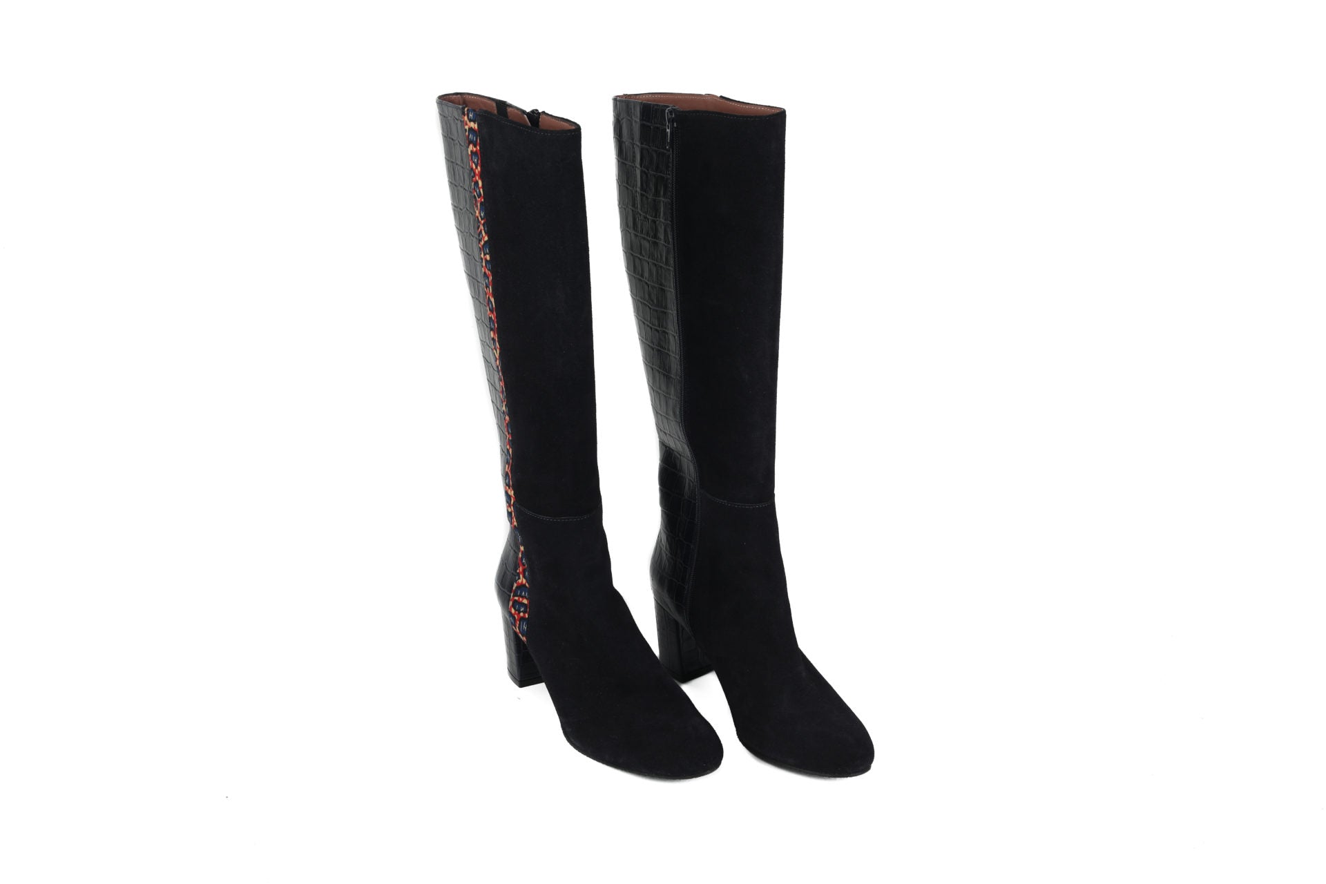 Bottes Femme en cuir marine et tissu Wax SKINBA - HIMBA SHOES