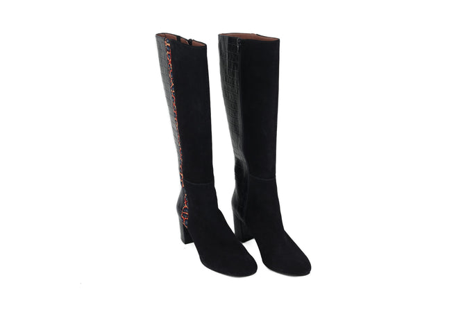 Bottes Femme en cuir marine et tissu Wax SKINBA - HIMBA SHOES