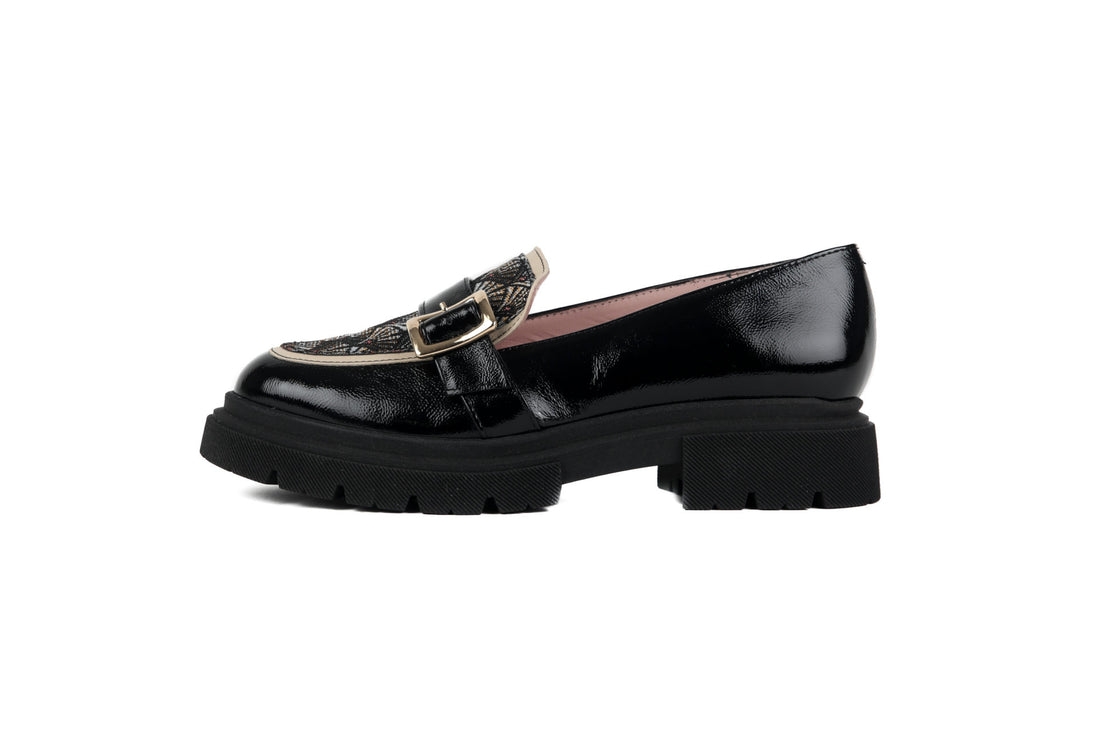 Mocassins sehalin semelle épaisse cuir et tissu tissé jacquard