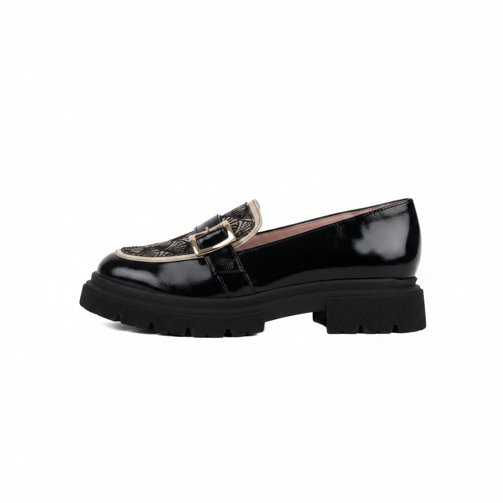 Mocassins sehalin semelle épaisse cuir et tissu tissé jacquard