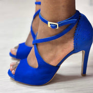 Himba Fashion - Chaussures Danse Kizomba Femme en cuir bleu électrique