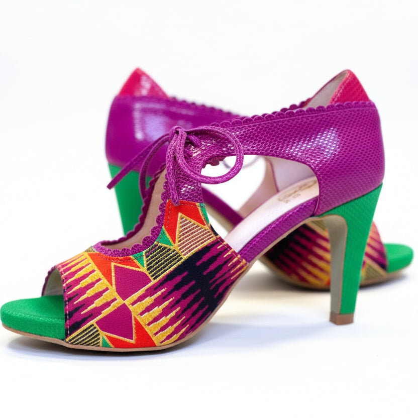 Escarpin TUPODES : Élégance et confort en cuir daim Rose et fuchsia, idéals pour la danse Kizomba. Fabriqués main au Portugal.