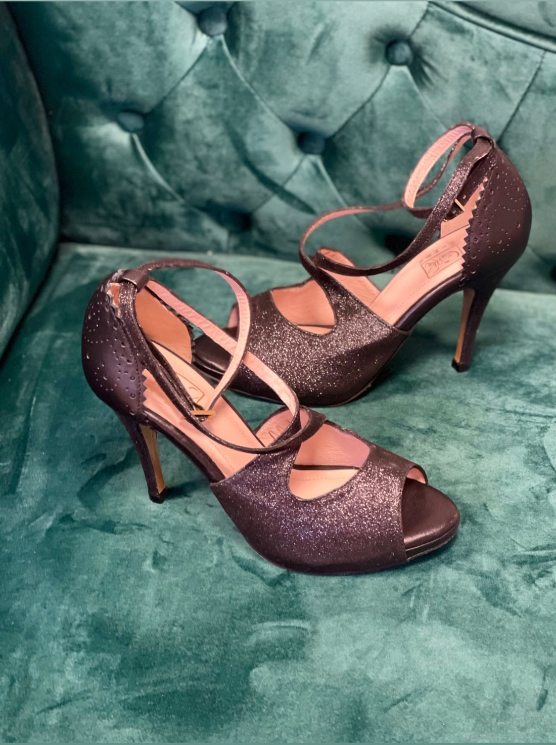 Himba - Chaussures danse kizomba femme SUSABA en cuir glitter noir