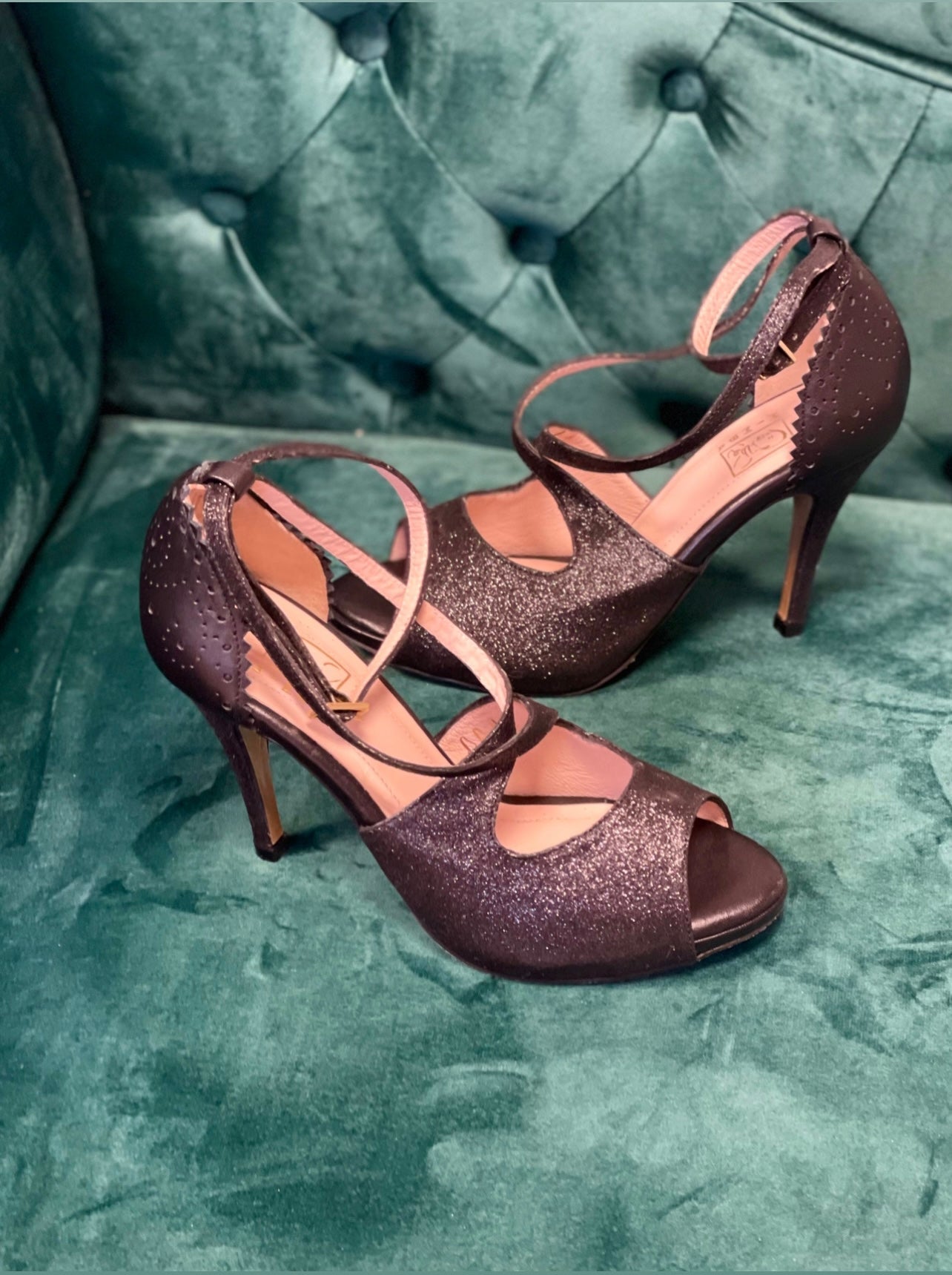 Himba - Chaussures danse kizomba femme SUSABA en cuir glitter noir