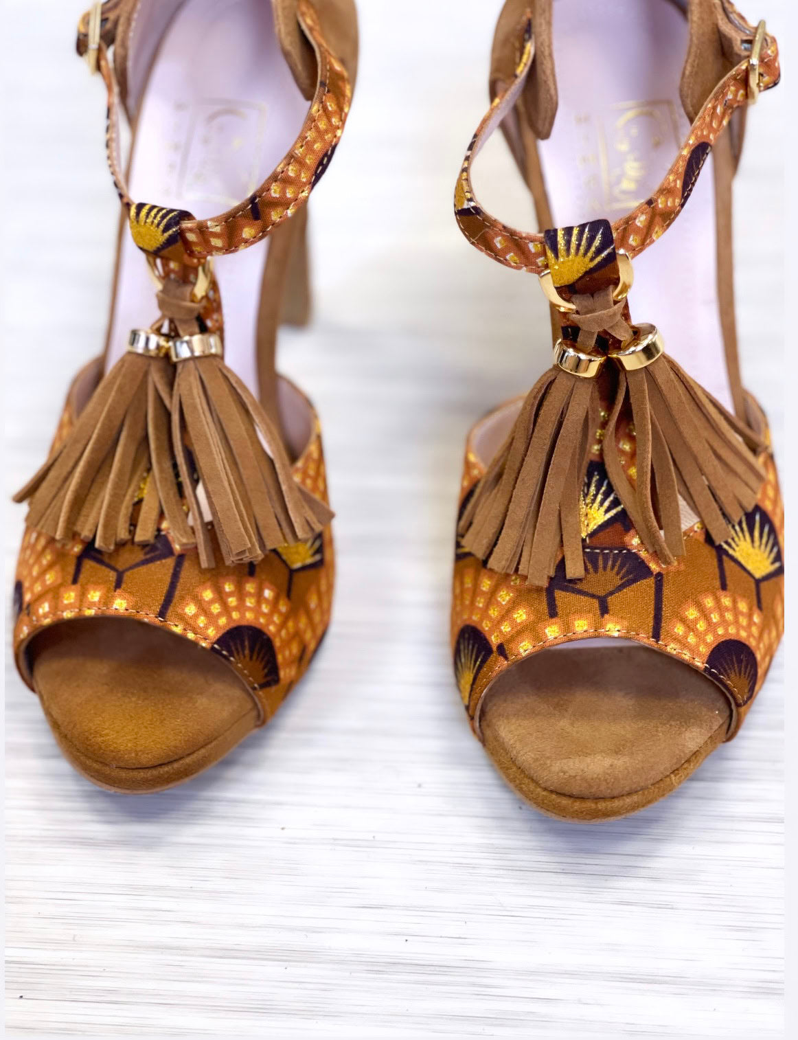 Himba - Chaussures de Danse Kizomba Femme MOYTUMA en cuir et tissu Wax