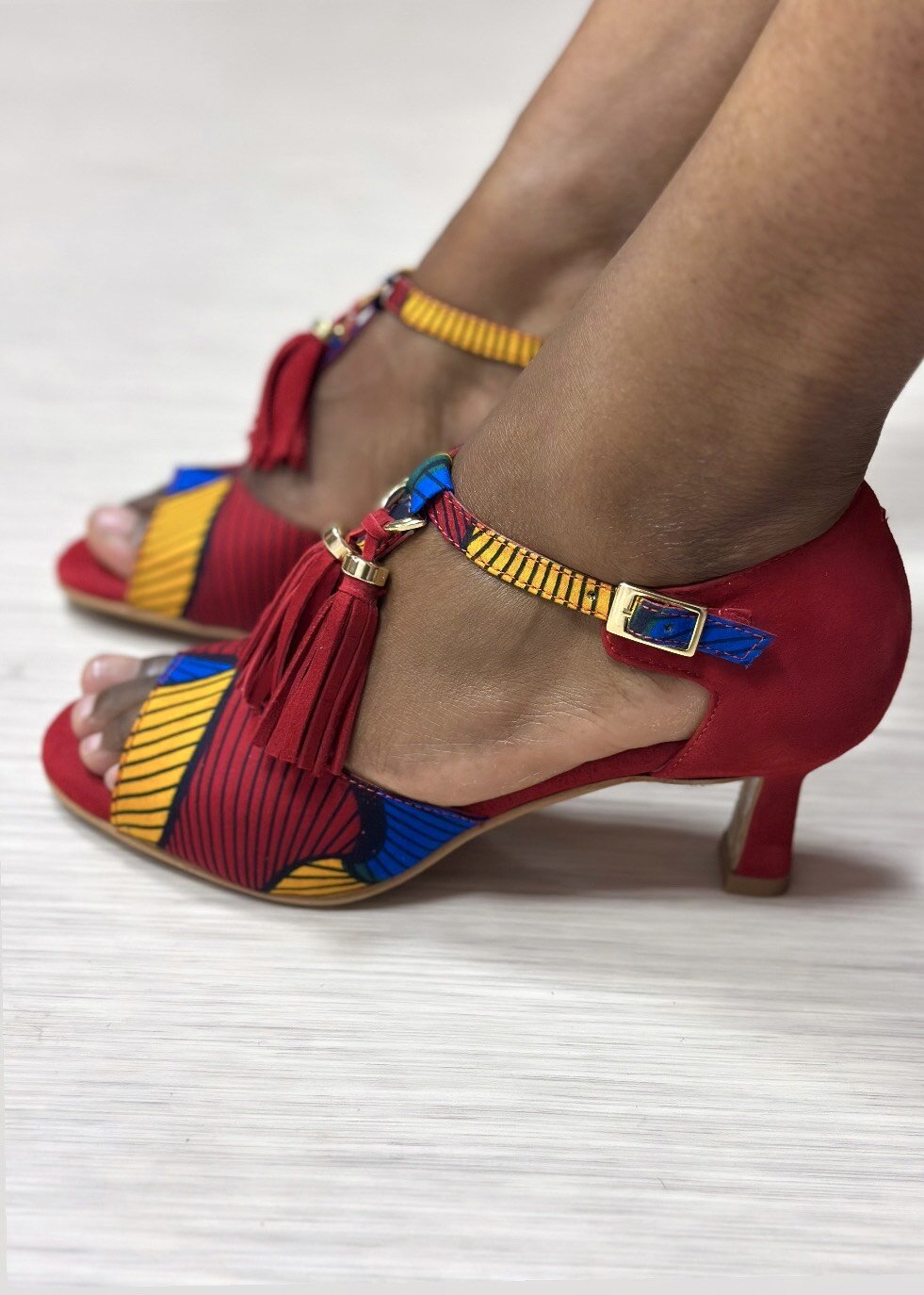 Himba Fashion - Chaussures Danse Femme en cuir et tissu Wax