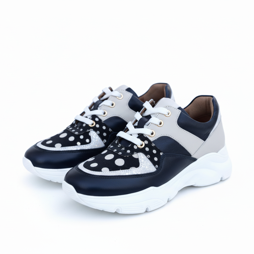 * Tige: En cuir véritable et tissu bogolan * Semelle intérieure: Confort orthopédique * Semelle extérieure: Caoutchouc robuste pour une adhérence optimale * Fermeture: Lacets en coton renforcé * Couleur: Mélange de beige, noir et blanc