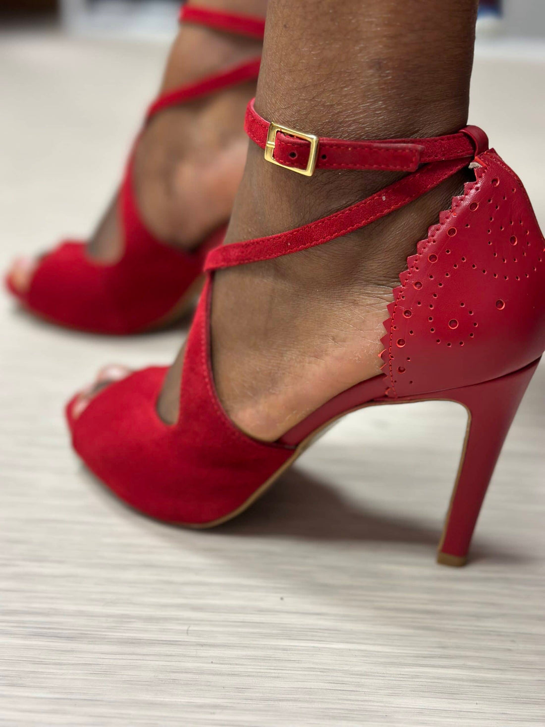 Himba - Chaussures Danse Kizomba cuir véritable rouge