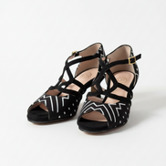 Chaussures danse kizomba Aptaboginha vue face - Bogolan Mali noir et blanc - Himba Fashion