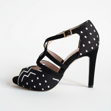 Escarpins kizomba Aptabogo noir bogolan - Chaussures danse kizomba bride croisée - Himba Fashion