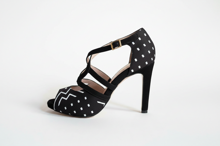 Escarpins kizomba Aptabogo noir bogolan - Chaussures danse kizomba bride croisée - Himba Fashion
