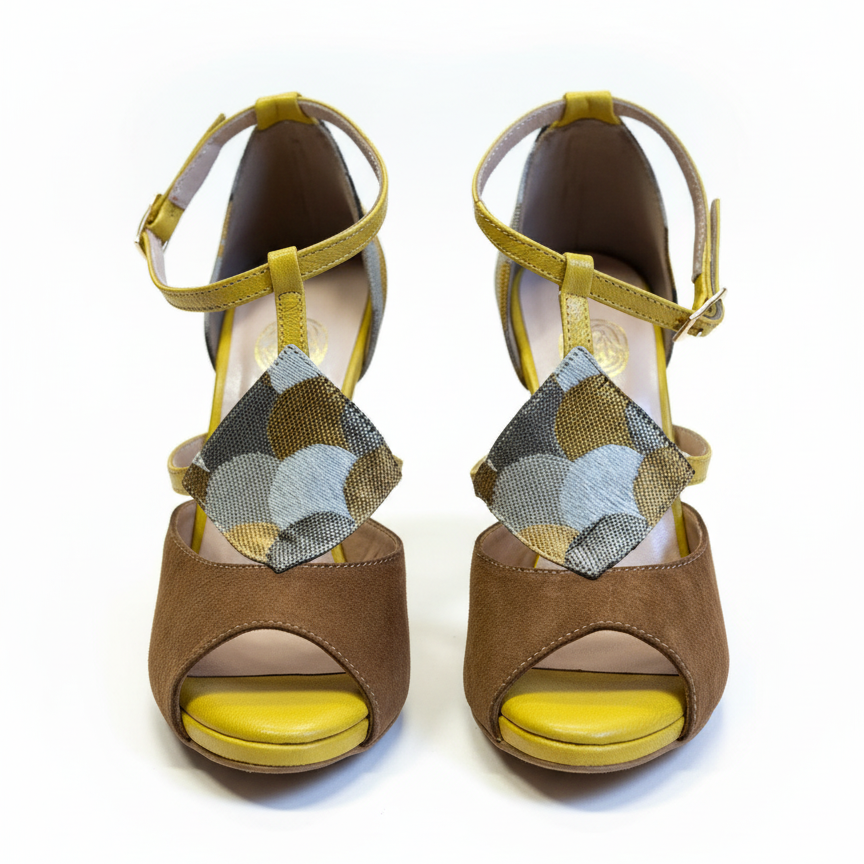 Chaussures danse kizomba Kaliza vue face - Jacquard motifs tons naturels - Himba Fashion