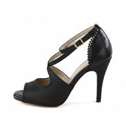 Chaussures kizomba Susaba noir paillettes - Escarpins danse kizomba bride croisée talon élégant - Artisanat portugais Himba Fashion