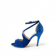 Escarpins EBUKE SPAHIR bleus saphir - cuir artisanal et daim - talon 8,5cm - vue de profil - HIMBA Fashion