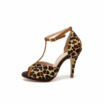Escarpins KALUNGA motif léopard - cuir artisanal imprimé - talon 9cm - vue de profil - HIMBA Fashion