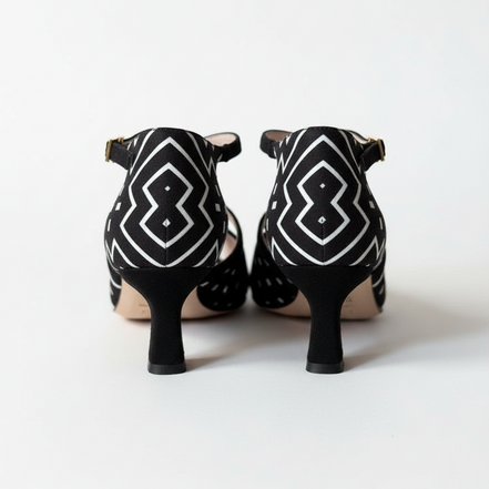 Escarpins kizomba Aptaboginha vue arriere - Talon stable bride croisée bogolan - Himba Fashion
