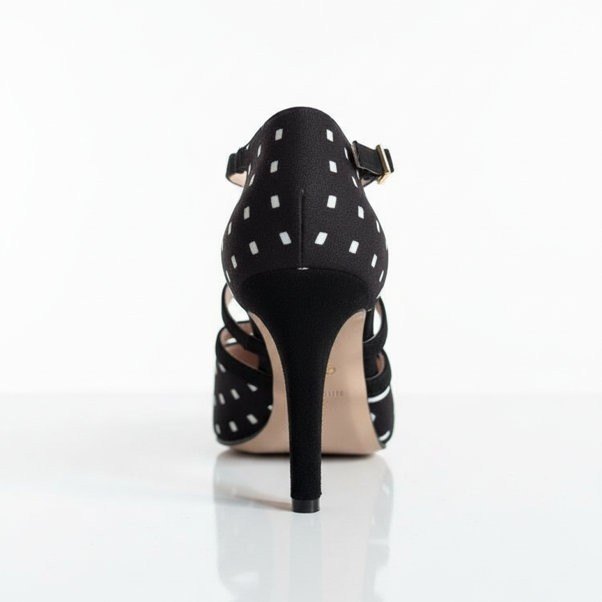 Escarpins kizomba Aptabogo vue profil - Talon stable bride croisée bogolan - Himba Fashion