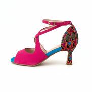 Escarpins KUDINHA fuchsia et bleu ciel - cuir artisanal et wax africain - talon 5cm - vue de profil - HIMBA Fashion