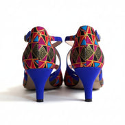 Escarpins NZINGINHA bleu royal et fuchsia - cuir artisanal et wax africain - talon 5cm -vue arrière -  HIMBA Fashion