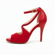Escarpins ROSALI rouges - cuir artisanal et daim - talon 8,5cm - vue de profil - HIMBA Fashion